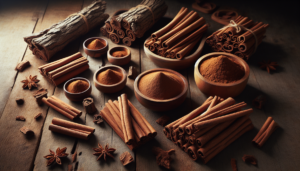 Premium Vietnamese cinnamon sticks and powder on wooden table