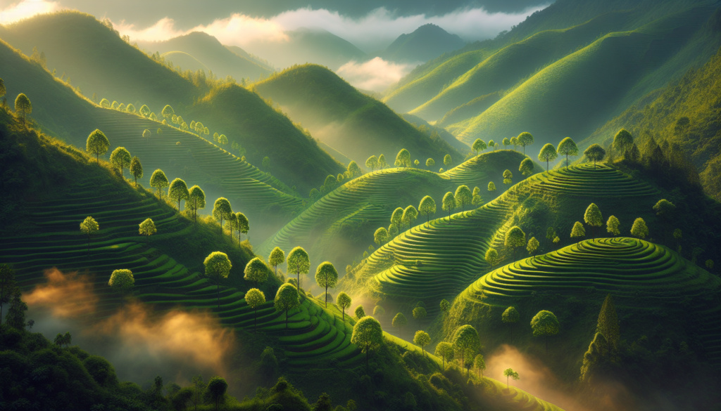 Lush cinnamon forest on mountain slopes in Lao Cai Vietnam